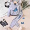 Комплекты одежды для девушек Осень Schoold Зимняя одежда Детские напечатанные бабочки с капюшоном Sweaterpants 2pcs наряды Junior Kid
