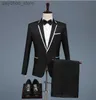 2023 Ny kostym Mäns tredelad kostym Koreansk stil kostym Slim White Professional Best Man Groom Dress med Bow Tie Q230828