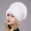 Bonnet/Crâne Casquettes Russie Style Femmes Réel Véritable Fourrure Bonnets Chapeau Filles Naturel Réel Rex Fourrure De Lapin Skullies Cap Tricot Hiver Réel Chapeaux De Fourrure 230826