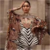 Ethnic Clothing African Dresses For Women Plus Size Zebra Printed Dashiki Elegant Ladies Gown Muslim Abaya Kaftan Bat Sleeve V-Neck Dh92M