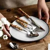 5/20st Creative Nature Bamboo Cutlery Set 304 rostfritt stål biff cutary tabellware set sked och gaffel bambu Silverware Q230829