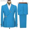 Beige Double Breasted Mens Suits 2 Pieces Belt Design Coat Pant Latest Design Wedding Suits Groom Prom Tuxedos Blazer Set Q230828