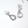 Boucles d'oreilles Fashion Drop 925 Sterling Silver Pave Square Simulé Diamant Pour Femmes Bijoux Femme Corée