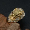 حلقات الفرقة Hip Hop Lion Head Micro Pave Iced Out Bling Mens Ring IP Gold Gold Plated Fethless Steel Rings for Men Jewelry 230826