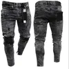 Calças masculinas Biker Jeans Homens Angustiados Stretch Rasgado Biker Jeans Homens Hip Hop Slim Fit Buracos Punk Jeans Zipper Pure Color Denim Calças 230828
