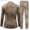 2022 Fashion Men's Casual High-end Leopard Print w stylu klubu nocnego w stylu klubu do mokree spodnie / męskie dwa kawałki płaszcza Blazery Zestawy Q230828