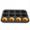 12 koppar DIY Cupcake Baking Tray Tools Non-Stick Steel Mold Baking Tray Dish Muffin Cake Mold Runda Biscuit Pan Tools HKD230828