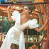 Urban Sexy Dresses DREAM Two Piece Satin V Neck Beach Short Wedding Detachable Train Backless Sleeves A line Mini Bridal Gowns 230828