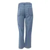 Damesjeans Denim Dames Broek met elastische taille Knoop Gescheurd gat Hoge broek Zak Los Dames Straat Cargo Zomermode