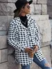 Womens Wool Blends Lång ärm Löst Houndstooth Coat Flash Velvet Autumn Casual Plush Midlength Flannel Suit Collar 230828