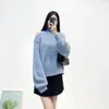 Women's Sweaters Blue Color Fashion Turtleneck Women Sweater Pullovers Autumn Winter Loose Casual Elegant Hollow Out Lady Tops Cardigans