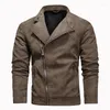 Jaktjackor Vinter Mens Pu Motorcykelfleece Leather Oblique Zipper Stand Collar Locomotive Coat Fashion Man