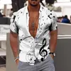 Chemises décontractées pour hommes Hawaïen pour hommes Instruments de musique Chemise imprimée en 3D Lâche Blouses de plage à manches courtes Tops Camicias Homme