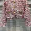 Kurtki damskie PREPORPOM 2023 KOLEKCJA AUTUMN DŁUGO RÓŻNY Różowy kolorowy paski Tweed Short Jacket Women GL126
