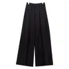 Pantalon Femme Femmes Noir Casual Plié Vintage Taille Haute Mode Loisirs Droite Jambe Large Femme Été Pantalon De Nettoyage