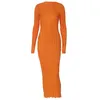 Grundläggande avslappnade klänningar laxsesu elegant bodycon klänning för kvinnor solid o nackflare ärmar långa sommarklänningar semester vestidos svart röd orange 230828