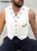 Party Nightclub Style New Men Solid Metal Button Waistcoat Casual All-Match Male Sleeveless V-Neck Vests S-5XL TOPS 2023 HKD230828