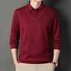 Spring Autumn Men's Polo Long Sleeve T-shirt Fashion Casual Fake Two Piece Pullover Bottom Shirt Loose Solid Button Lapel Tops HKD230825