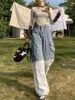 Kadın Pantolon 2023 Sokak Giyim Kore Moda Patchwork Denim Vintage bayanlar Geniş Bacak Kadınlar