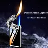 New Metal Outdoor Windproof Butane No Gas Lighter Alligator Tiger Double Flame Conversion Torch Turbine Jet Men's Gift KKWY