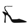 صيف العلامة التجارية السوداء PVC Julie Sandals أحذية للنساء تنزلق على الكعب العالي الكريستال سترابي Slingback الفاخرة دلفين حفل الزفاف