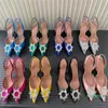 High Heel Sandals Satin Pointed Slingbacks Women Toesl Sunflower Party Wedding Dress Shoes
