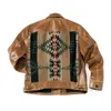 Men's Jackets American Vintage Jacket Men's Leather Navajo Style Color Matching Lapel Single-breasted Coat 230828