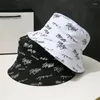 Berets Double-sided Wear Bucket Hat Men Women Japanese Graffiti Letter Outdoor Sun Hats Unisex Wide Brim Foldable Fisherman Caps