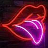 Red Lips Tongue Shape Neon Lights Signs Sexy Tongue Neon Signs for Wall Decor LED Sign for Bedroom Wall Bar Birthday Party Decor HKD230825