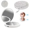 مرايا مضغوطة LED Makeup Makeup Mirror Portable Pocket Mirror Women Comsmetic 3.5inch Round Monity Mirror Gifts for Girl 230826