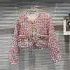 Kurtki damskie PREPORPOM 2023 KOLEKCJA AUTUMN DŁUGO RÓŻNY Różowy kolorowy paski Tweed Short Jacket Women GL126