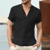 Chemises décontractées pour hommes Hommes Printemps Été Loisirs Col rabattu Bouton Tops Vintage Vêtements Chemise À Manches Courtes Solide Coton Lin