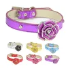 Hundtillbehör Ny produkt Rhinestone Rose Pet Collar Leather Neck Ring 828