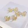 Studörhängen Unice Romantic Real 18K Solid Yellow Gold Fine Jewelry AU750 Hollow Out Diamond Butterfly for Women Party Gift