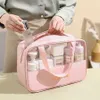 Marsupi Ricami personalizzati Cuciture Borsa per cosmetici PVC traslucido Bagno di grande capacità PU Impermeabile Custodia da viaggio portatile 230826