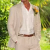 Мужские костюмы Blazers Beige Linen for Summer Beach Wedding 2 Piece American Style Butt