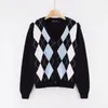 Womens Knits Tee Cardigan Vintage Stylish Geometric Pattern Short Knitted Sweater Fashion Long Sleeve English Style Outerwear Chaqueta 230828