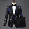 New European Size (Blazer + Trousers) Men's Suit Elegant Trend Printing Emcee Host Dress Best Man Performance Suit 2 Sets 2022 Q230828