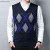 Tfetters marka argyle kamizelka swetra mężczyzn jesienne zima krótkie szczupłe ubrania męskie moda moda v-dół bez rękawów kamizelki sweter męskie HKD230828