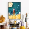 Dessin animé espace étoile toile peinture Anime astronaute affiches et impressions Art mural garçon fille chambre murale photo chambre d'enfant chambre chevet décor sans cadre Wo6