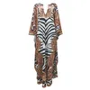 Ethnic Clothing African Dresses For Women Plus Size Zebra Printed Dashiki Elegant Ladies Gown Muslim Abaya Kaftan Bat Sleeve V-Neck Dh92M