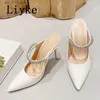 Rhinestone Brand White Liyke Pumps Fashion Women Dress Leather Thin High Heels Mules Sandals Sexy Pointed Toe Stiletto Shoes Slippers T230828 252