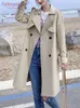 Womens Wool Blends Aelegantmis Mulheres Casual Long Trench Coat com faixas Double Breasted Windbreaker Chic Office Ladies Outerwear 230828