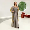 Ethnic Clothing Fashion Gauze 2 Piece Muslim Sets Abaya Grey Sling All Season Dubai Luxury Dress For Women Evening Party