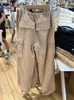 Pantaloni da donna Vintage Khaki con coulisse Cargo Chic Tasche Vita bassa Casual Pantaloni sportivi dritti Donna Harajuku Streetwear Pantaloni larghi