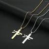 Pendentif Colliers Kinitial Religieux Jésus Croix Collier Pour Hommes Mode En Acier Inoxydable Pendentif Avec Chaîne Amulette Bijoux Cadeaux