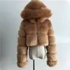 Femmes fourrure fausse haute qualité fourrure recadrée manteaux et vestes femmes moelleux couche de finition avec veste d'hiver à capuche Manteau Femme 230828