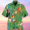 Men's Casual Shirts Hawaiian Shirt For Men 3D Flower Print Summer Clothing Oversized Short Sleeve Tees Streetwear Parrot Blouse
