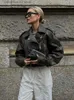 Vestes pour femmes PU CHEAU COFT 2023 Col de polo rotatif à manches longues manteau pour femmes mouches de rue mode