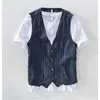 Gilet di lino estivo Gilet sottile da uomo Casual Giacca senza maniche Gilet a righe Abbigliamento maschile Abiti per il tempo libero Taglia S- 5XL 6XL HKD230828